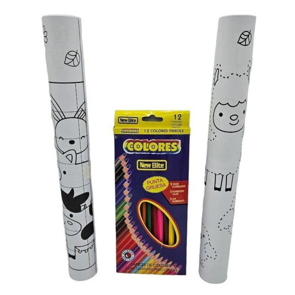 Kids Coloring Paper 2-Rolls and 12 Colored Pencils Sticky Backside Games‎ Art